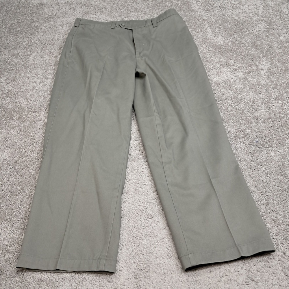 Savane Motion Earth Pants Mens 36x29 Olive Green Flat Front Cotton S6FB0171